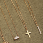 White Zircon Bar Pendant Necklace, Steel