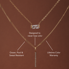 White Zircon Bar Pendant Necklace, Steel