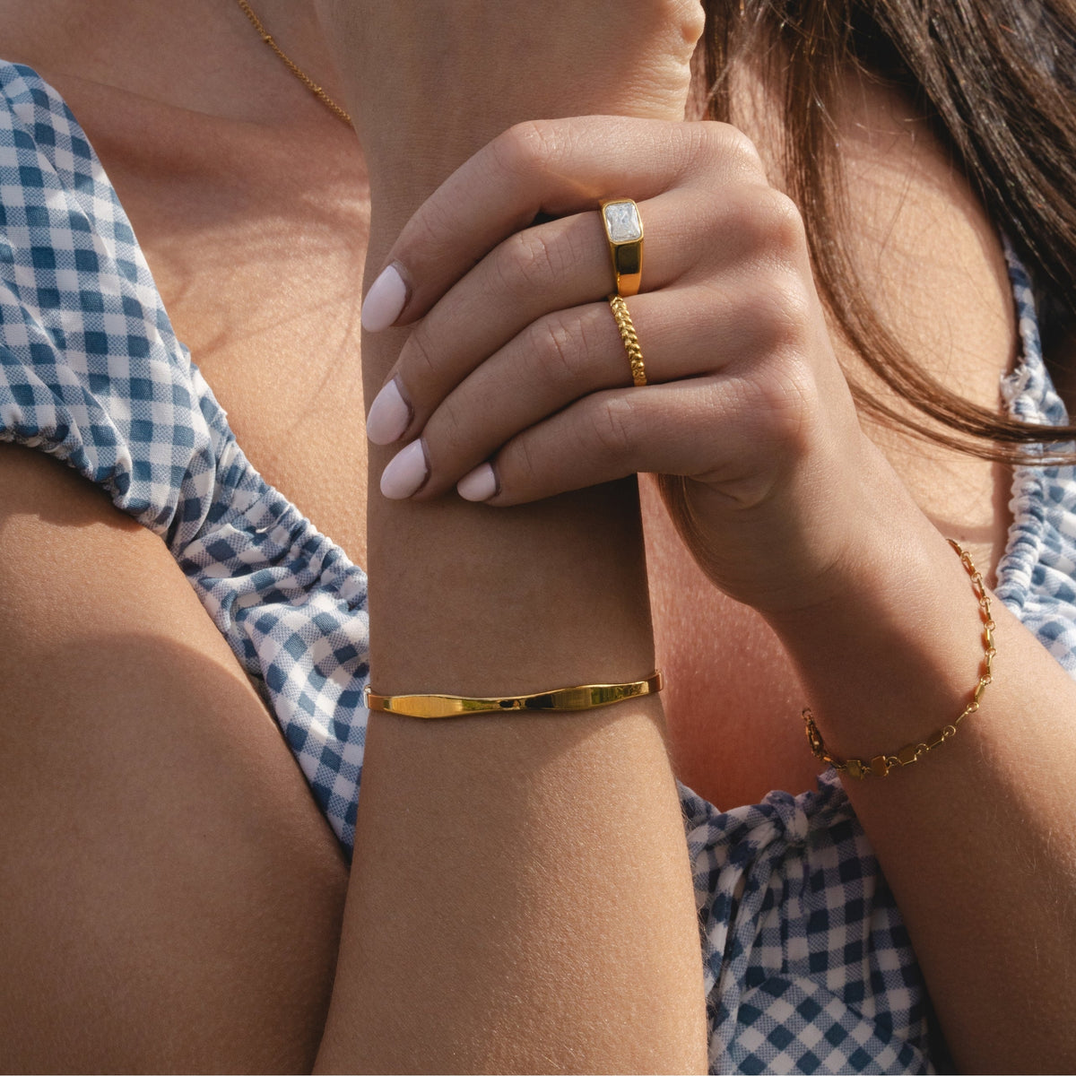 Wavy Bangle Bracelet, 18K Gold PVD Stainless Steel
