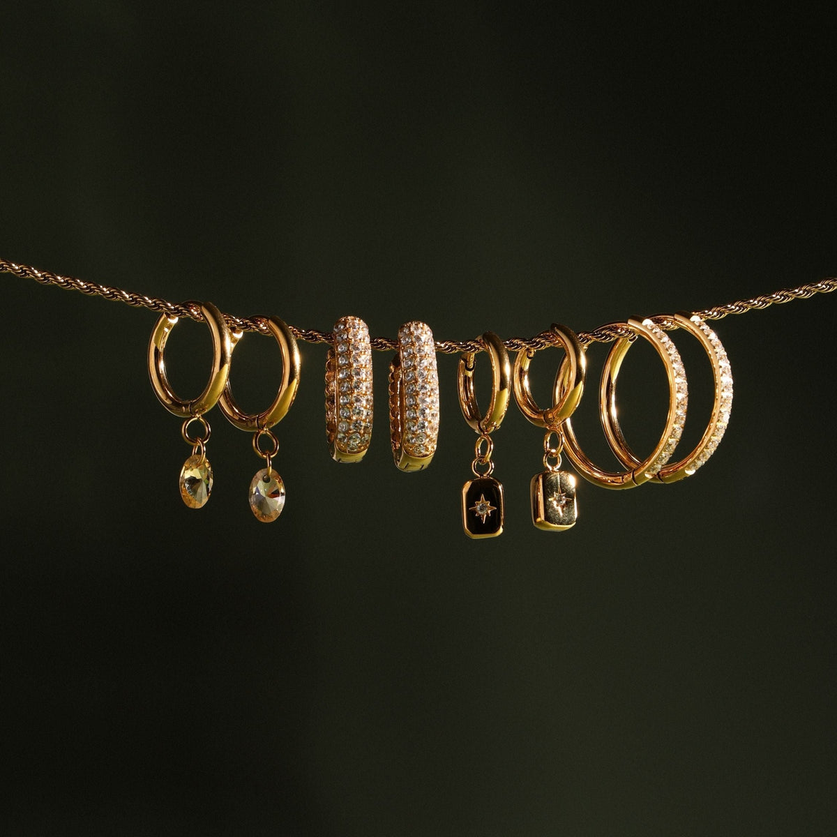 Star-Set Zircon Charm Hoop Earrings — Celestial