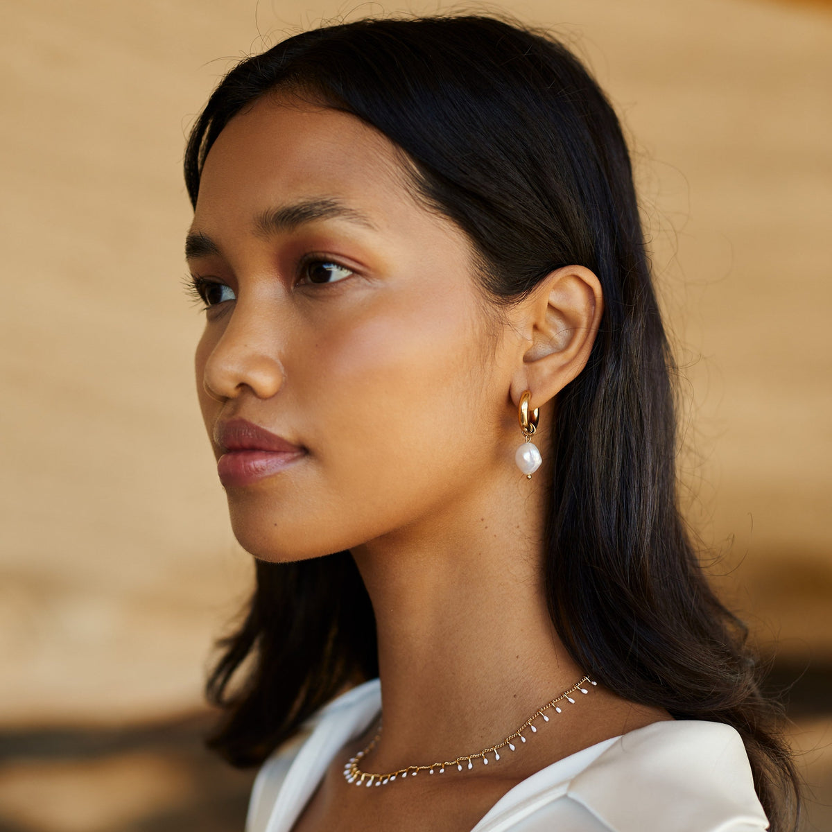 Chunky Freshwater Pearl Hoop Earrings, 18 mm