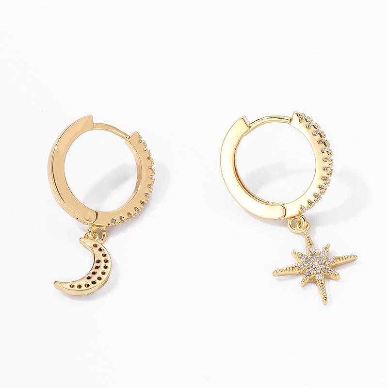 Moon and Star CZ Hoop Earrings — Summer Night