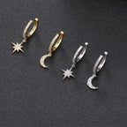 Moon and Star CZ Hoop Earrings — Summer Night