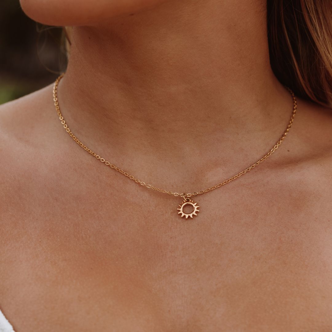 Open Sun Pendant Necklace, 18K Gold PVD Steel
