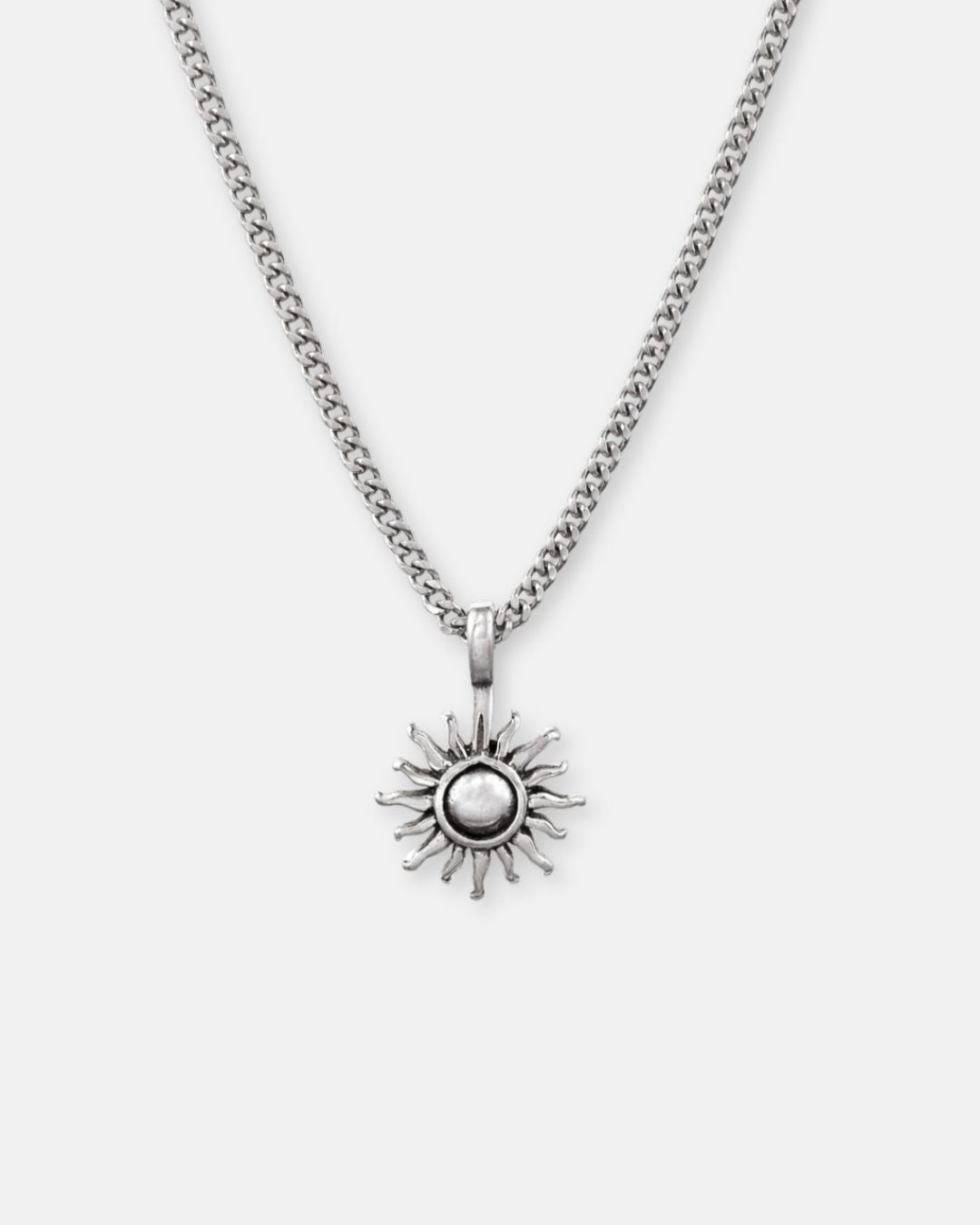 Textured Sun Pendant Necklace, Stainless Steel