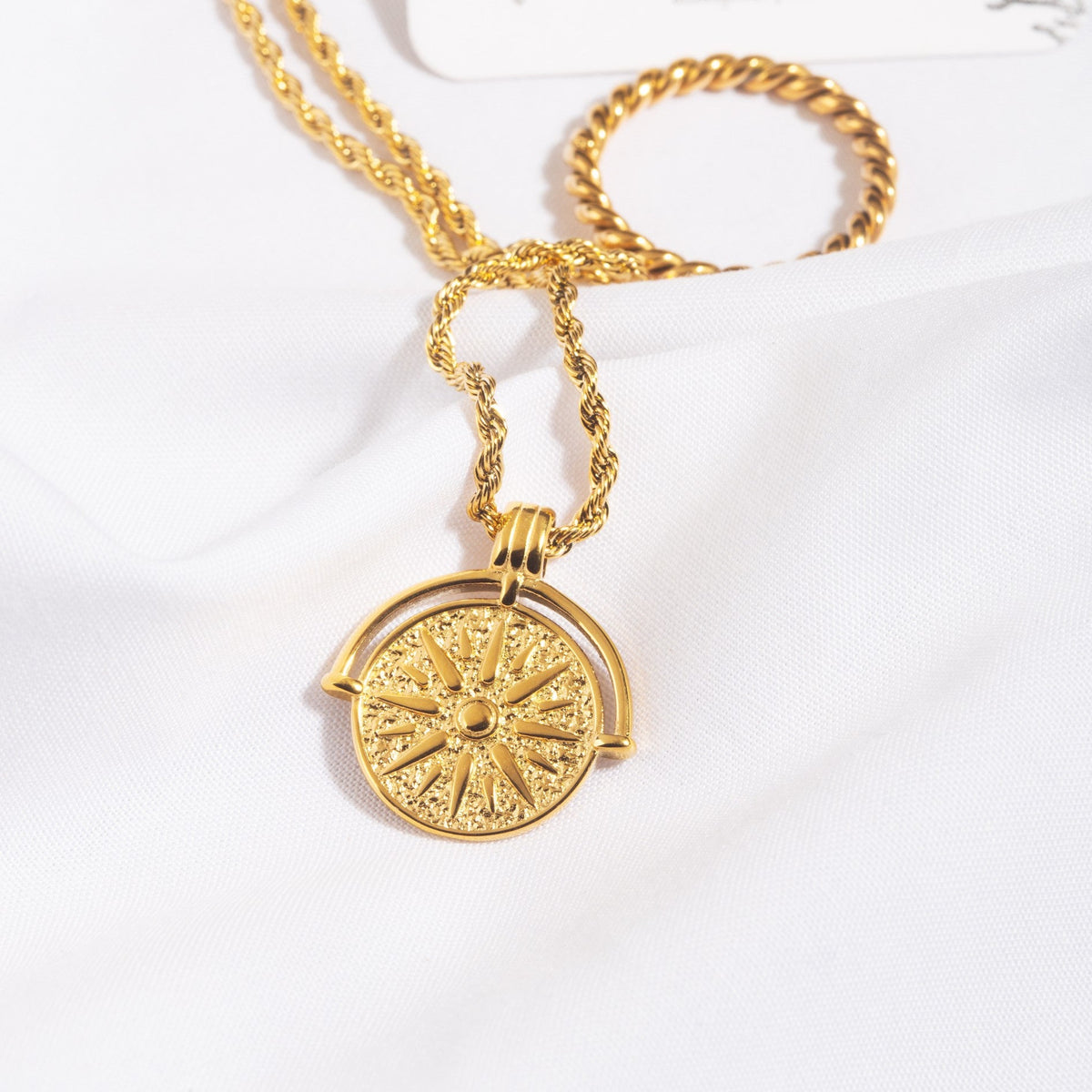 Sun Coin Rope Chain Necklace, 21 mm