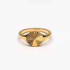 Round Sunburst Signet Ring, Steel
