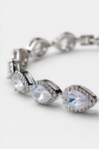 Clear Zirconia Teardrop Bracelet, Silver-Tone