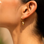 Teardrop Charm Huggie Hoop Earrings, Steel