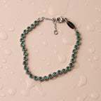 Green Bezel-Set Tennis Bracelet, Adjustable Steel Chain