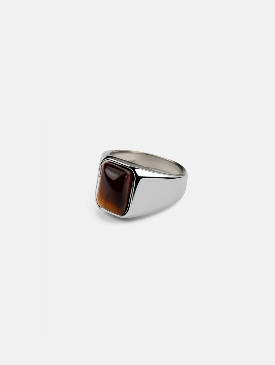 Men’s Tiger's Eye Signet Ring, Stainless Steel — Terra