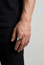 Men’s Tiger's Eye Signet Ring, Stainless Steel — Terra