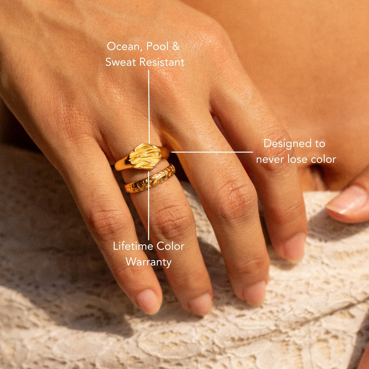 Sculpted Wave Band Ring, 18K Gold PVD Steel — Tide