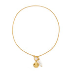 Coin and Freshwater Pearl Necklace, 18K Gold PVD Steel