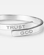 Men’s Trust God Engraved Ring, Silver-Plated Steel, Adjustable