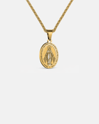 Virgin Mary Medallion Necklace, Gold-Plated Steel