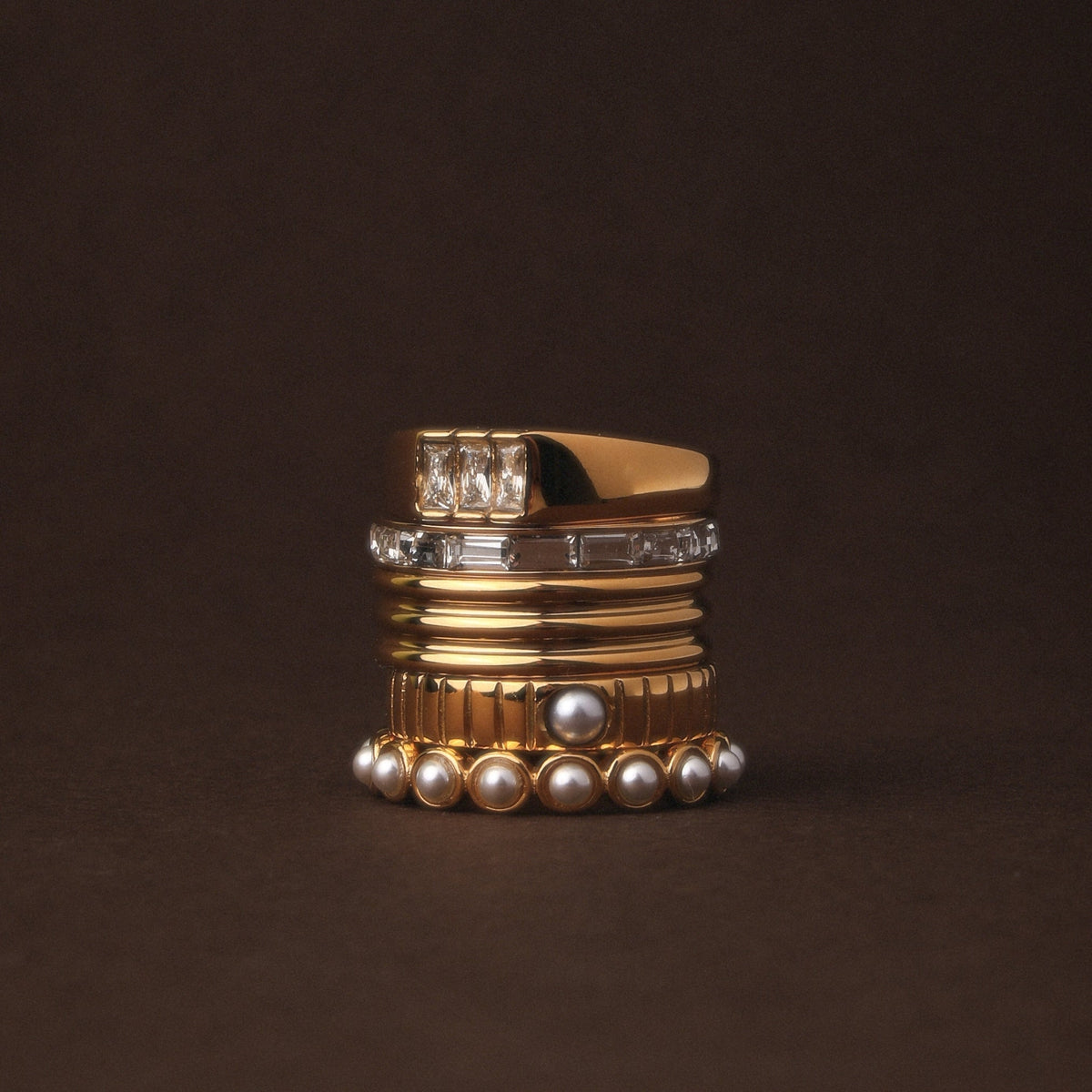 White Zircon Baguette Eternity Ring, 18K Gold PVD Steel