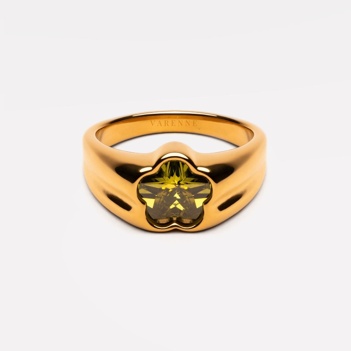 Flower Zircon Ring, Gold PVD Steel — Blossom