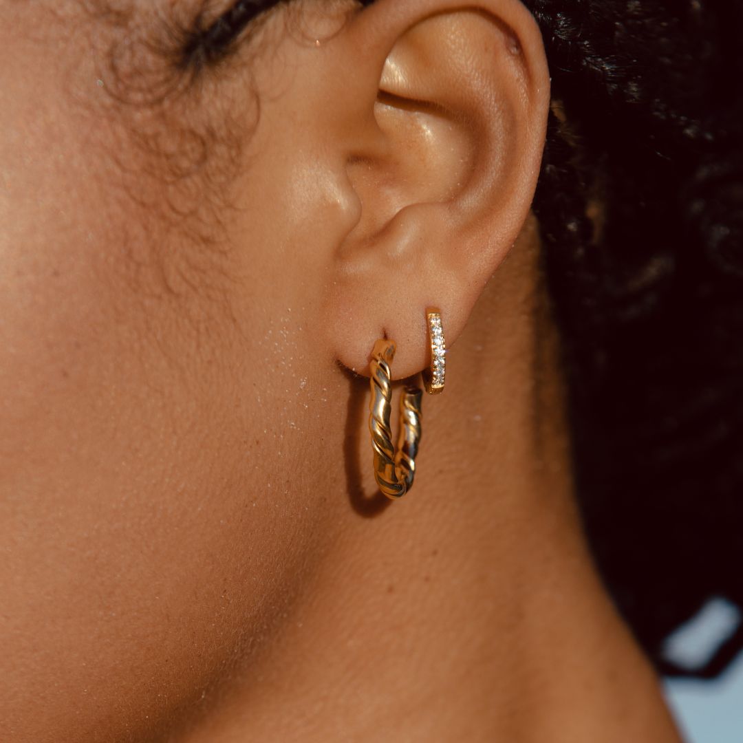 Zirconia Huggie Hoop Earrings, 13 mm