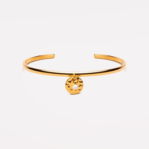 Freshwater Pearl Charm Bangle, Gold PVD Steel — Isle