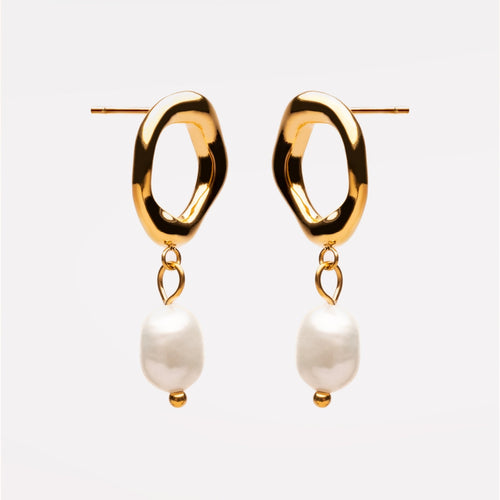 Freshwater Pearl Drop Hoop Earrings — Isola