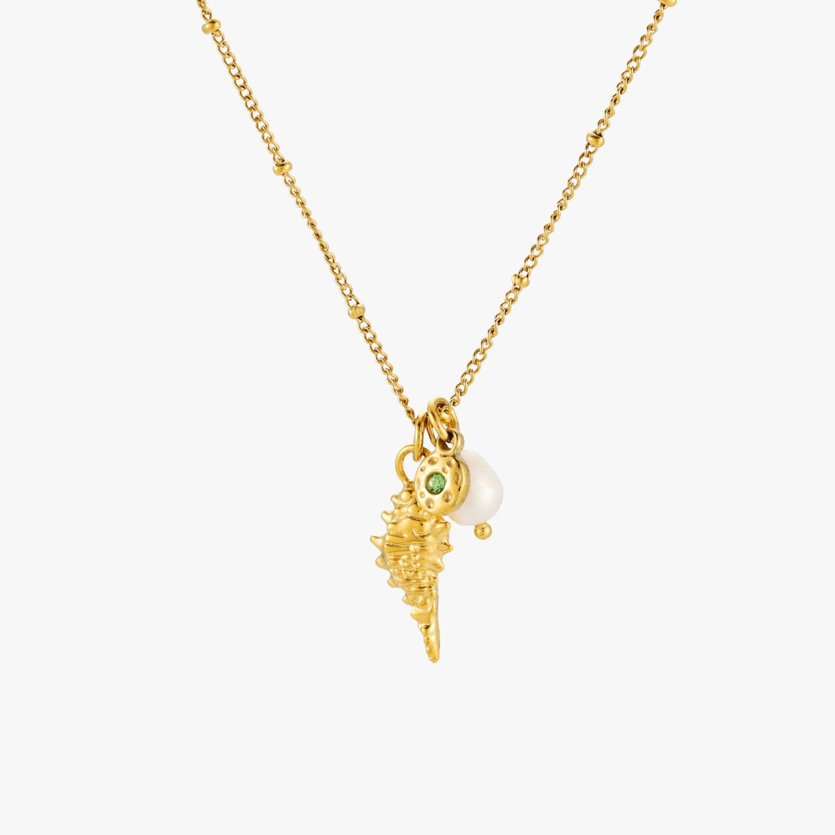 Shell, Pearl and Green Charm Necklace — Ocean