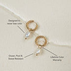 Hammered Pearl Hoop Earrings, 12 mm