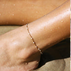 White Bead Station Anklet, 22 cm, Steel