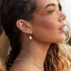 Hammered Pearl Hoop Earrings, 12 mm