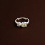 Yellow Zircon Two-Stone Swirl Ring, Stainless Steel — Zesty
