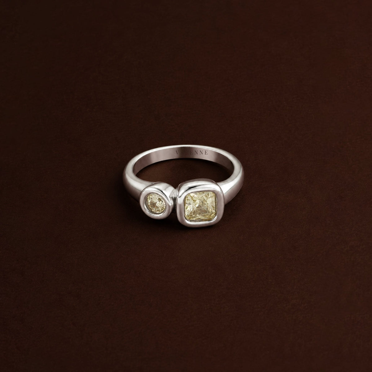 Yellow Zircon Two-Stone Swirl Ring, Stainless Steel — Zesty