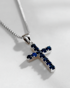 Blue Zirconia Cross Pendant Necklace, Silver-Tone, 60 cm